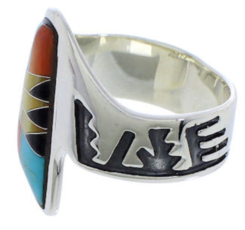 Turquoise And Multicolor Silver Ring Size 9-1/2 EX40916